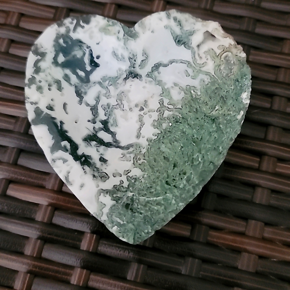 Moss Agate Heart Green and White Heart-Shaped